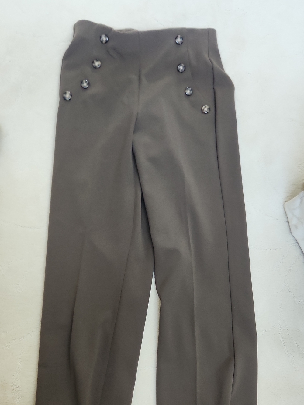 Express Taupe High-Waist Straight-Leg Pants with Decorative Buttons